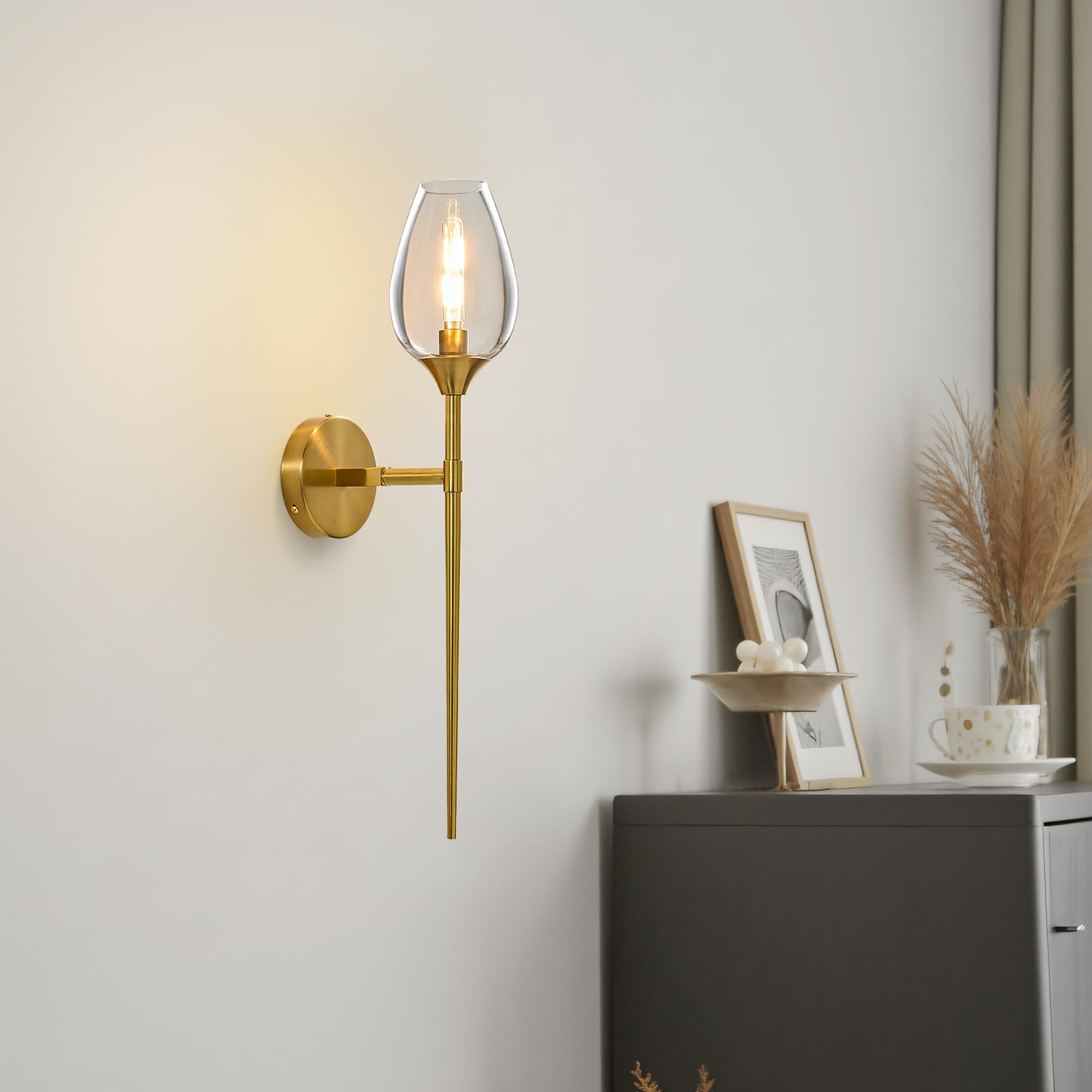 Gold Glass Wall Sconce Light with Flower Shade