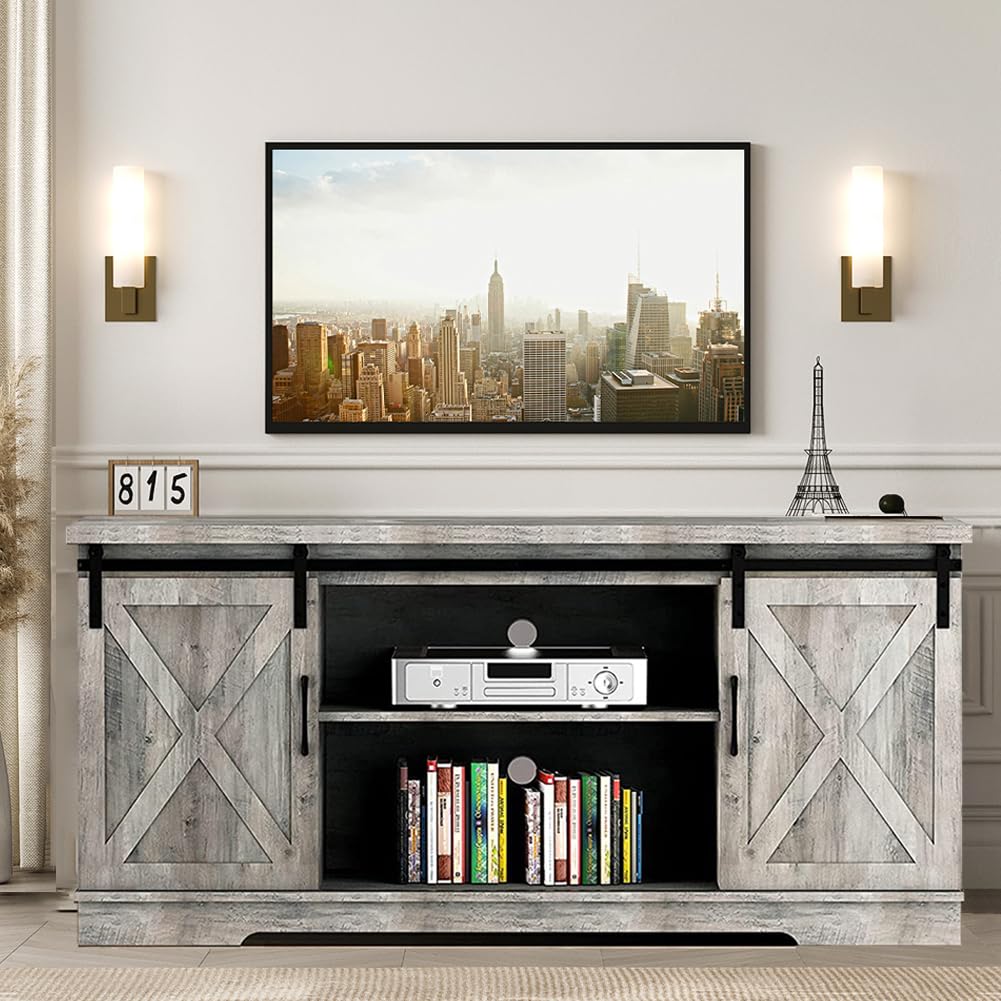 65 Inch Farmhouse TV Stand with Storage and Barn Doors