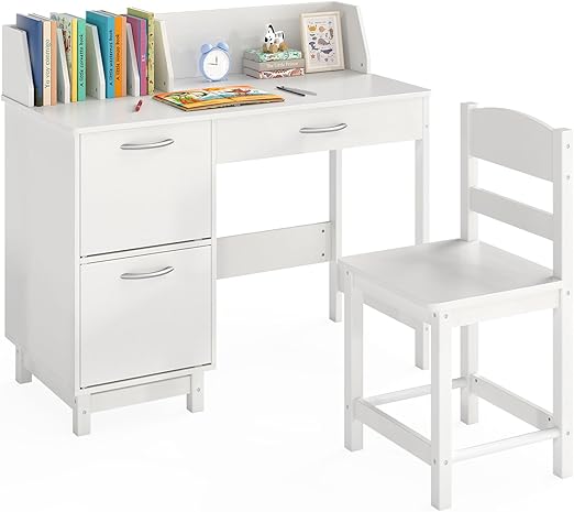 Kids Desk and Chair Set with Hutch and Storage