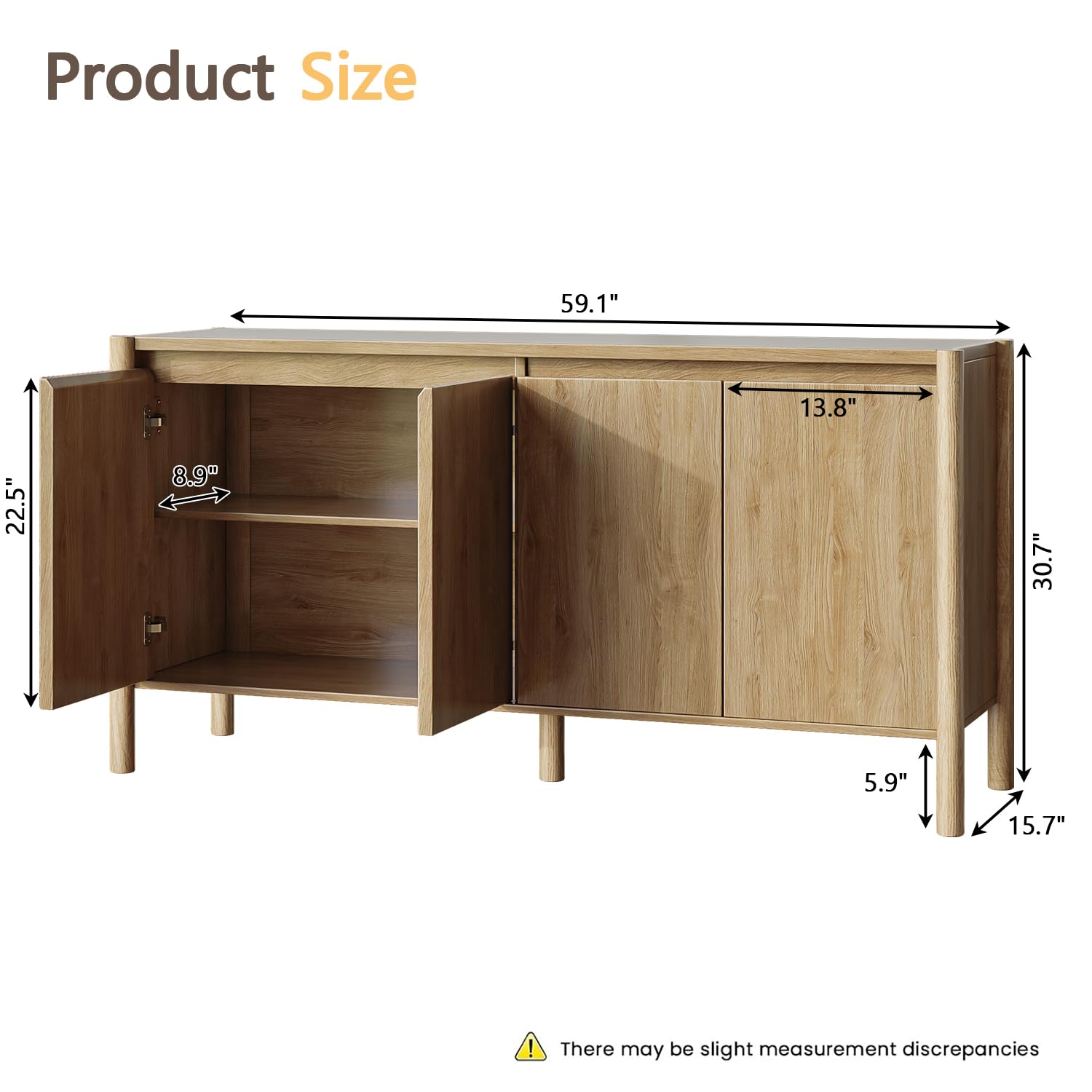 59" Mid Century Sideboard Cabinet with 4 Doors