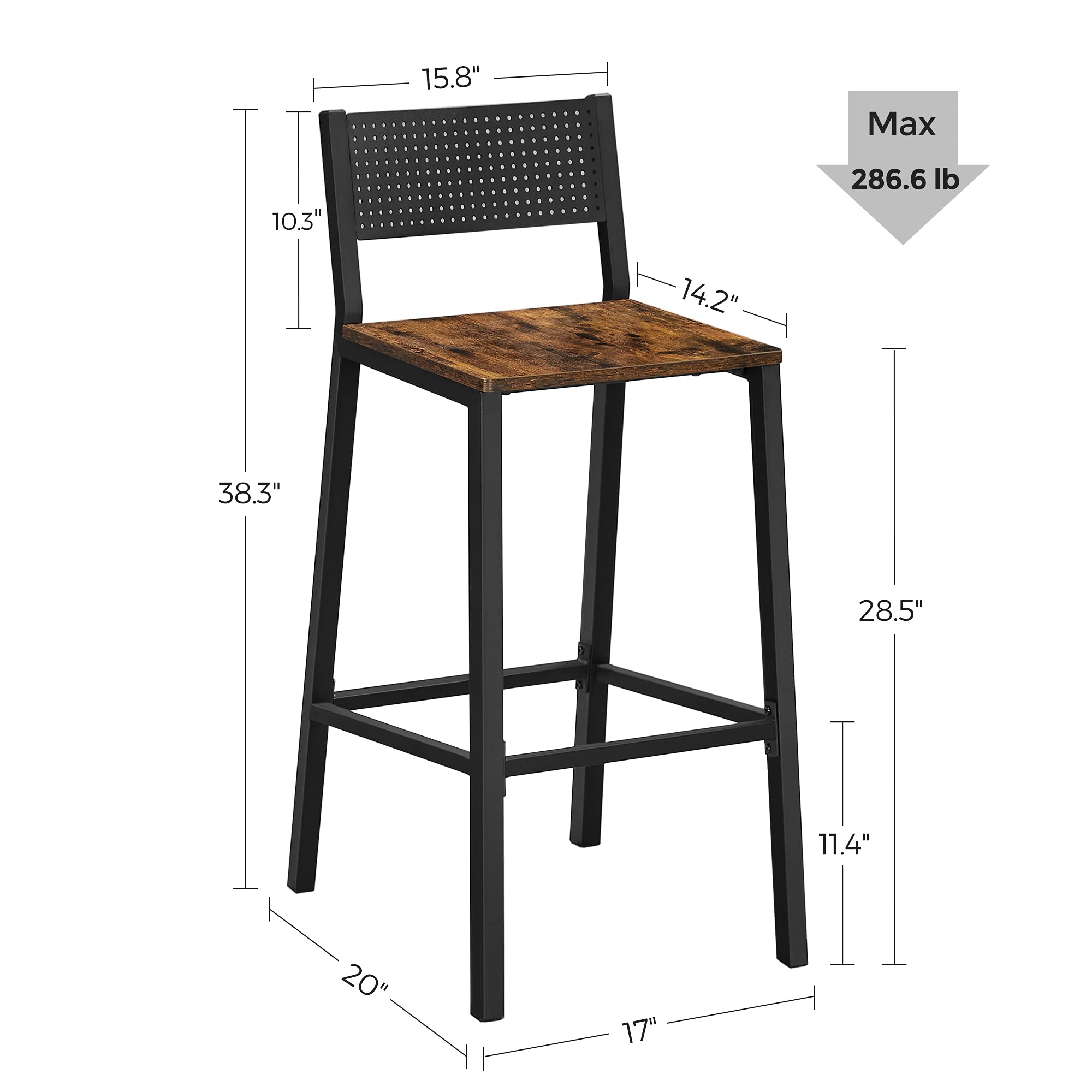 Rustic Brown Bar Stool with Backrest