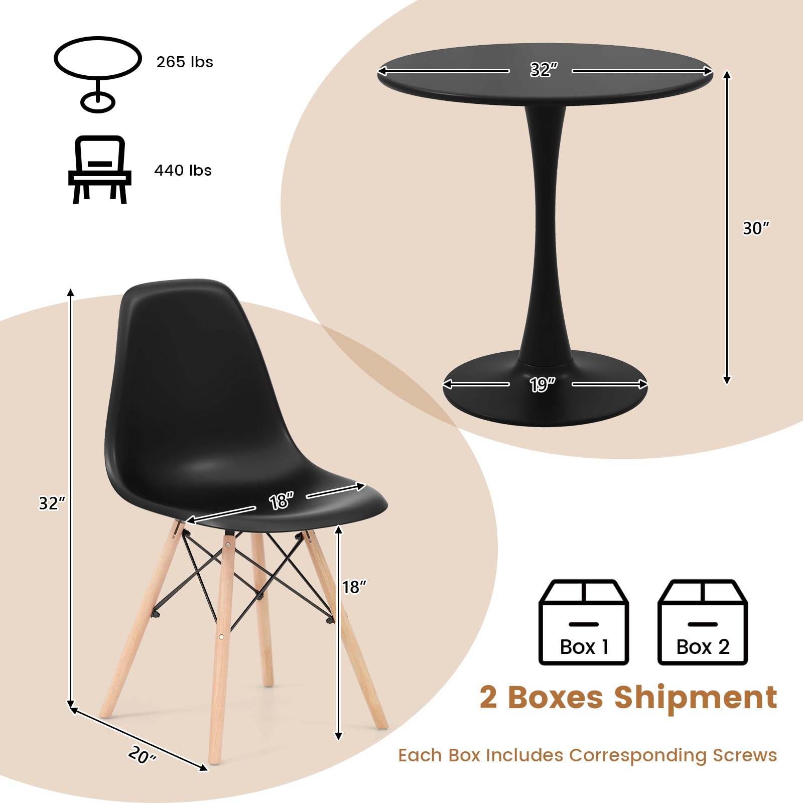 5-Piece Round Dining Table Set with 4 Chairs