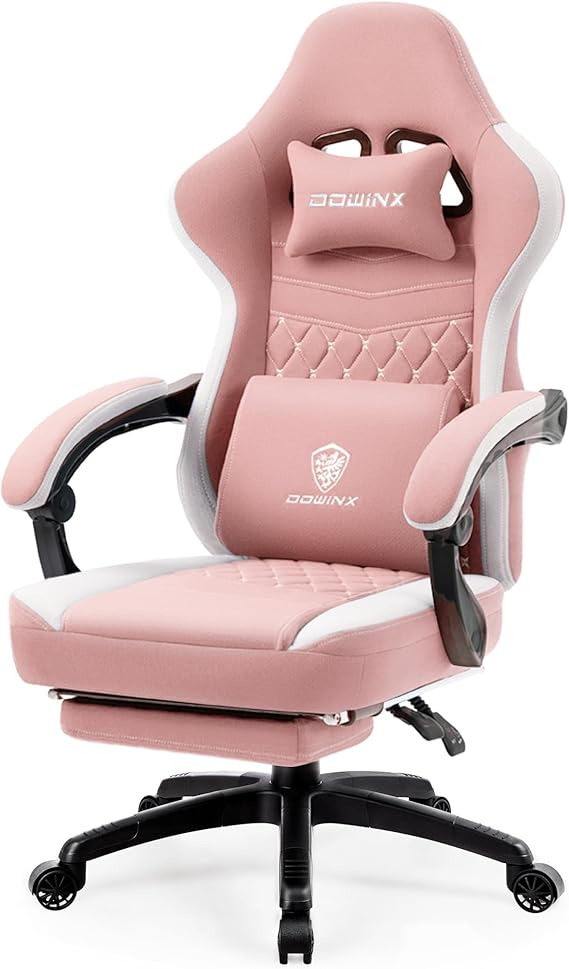 Breathable Fabric Gaming Chair with Gel Pad and Footrest