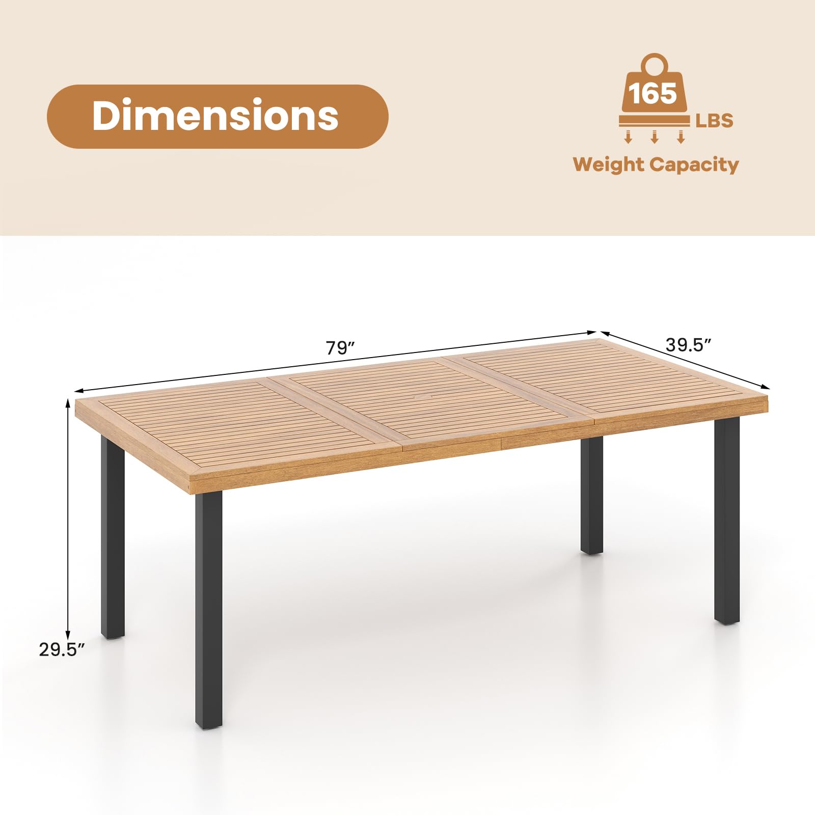 8-Person Acacia Wood Outdoor Dining Table