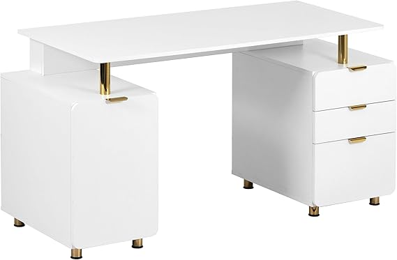 51" Office Desk with Storage Drawers and Cabinet