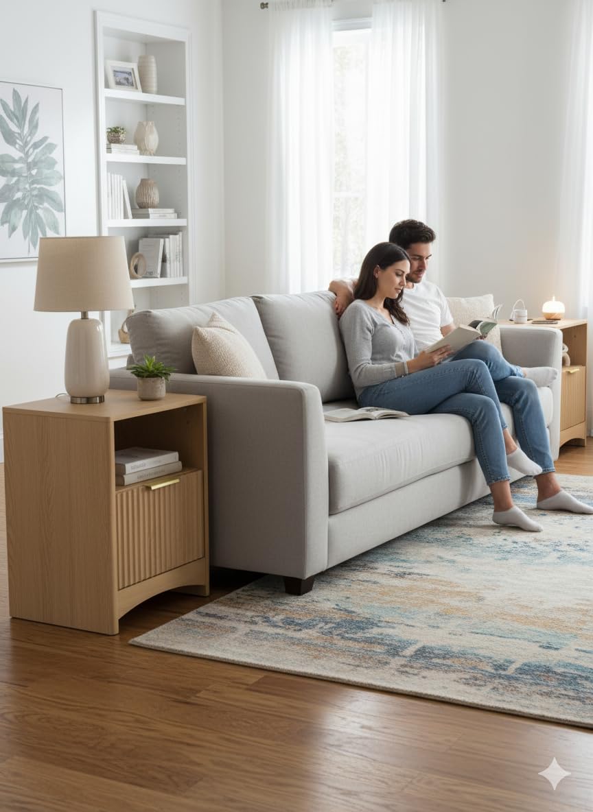 Fluted Nightstand with Charging Station
