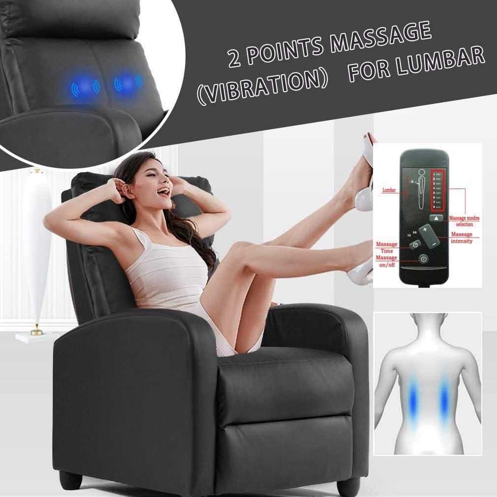 Pazidom Recliner Chair, Massage Chair Reclining Chair Sofa Lounge Chair Living Room Chair with Footrest, PU Leather Reading Chair Lounge Chair for Home Room, Black