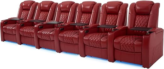 Home Theater Seating Row of 4 - Top Grain Leather Power Recliner
