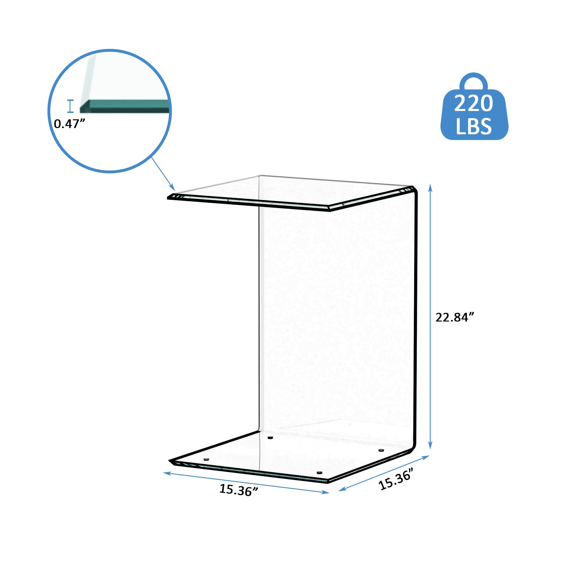 C-Shaped Glass End Table with Tempered Glass Top