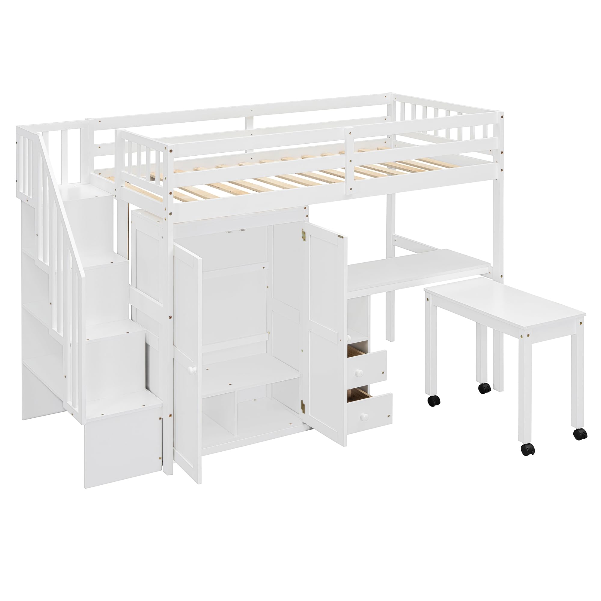 Twin Loft Bed with Desk and Storage