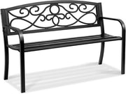 Metal Garden Bench with Backrest and Armrests