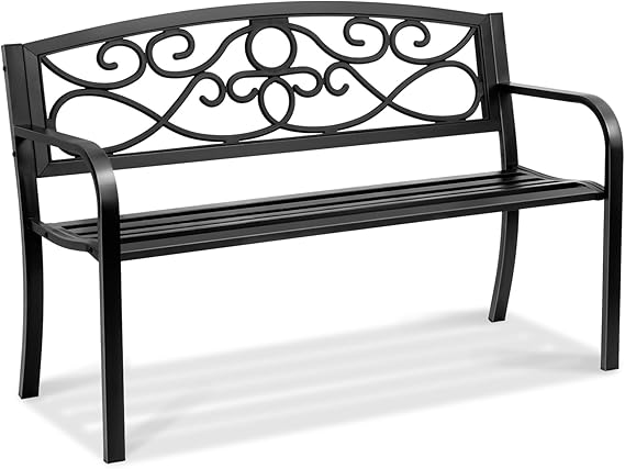 Metal Garden Bench with Backrest and Armrests