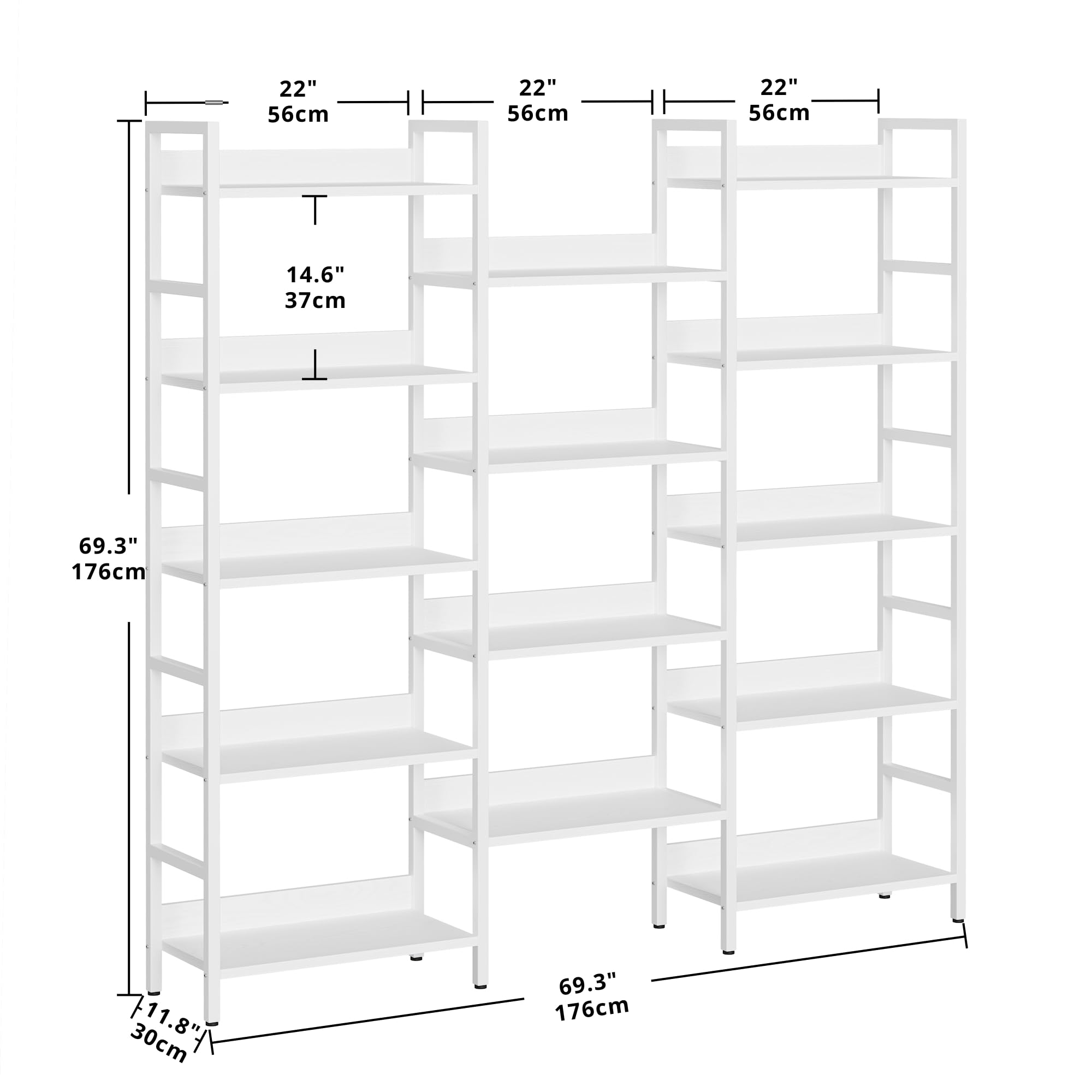 Triple Wide Industrial Bookshelf 5-Tier Storage