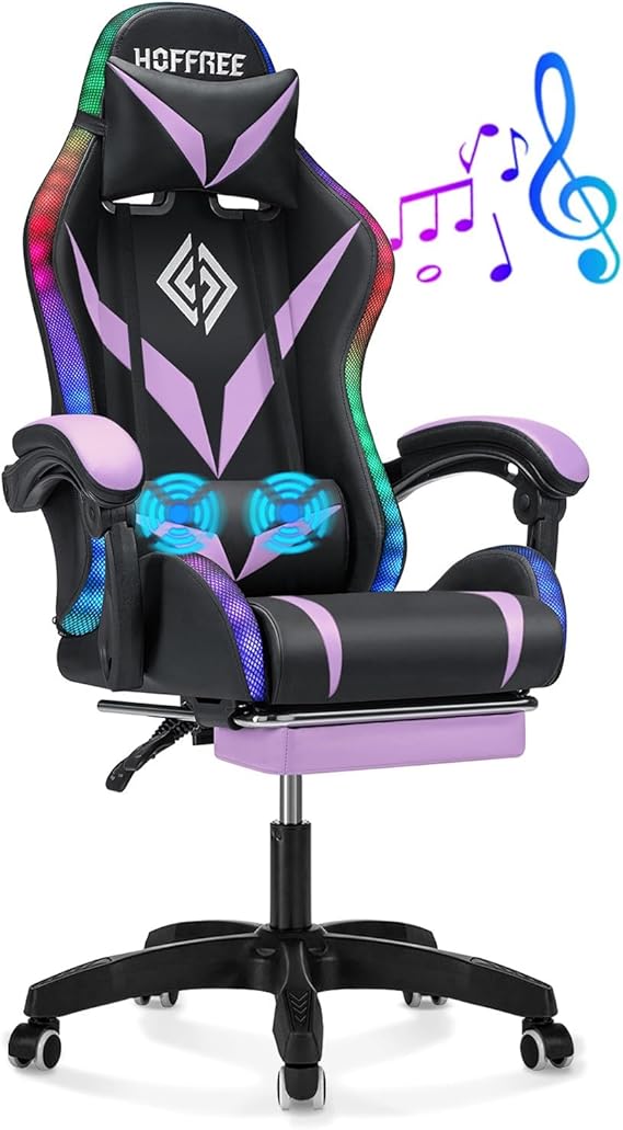 Gaming Chair with RGB Lights Speakers Massage