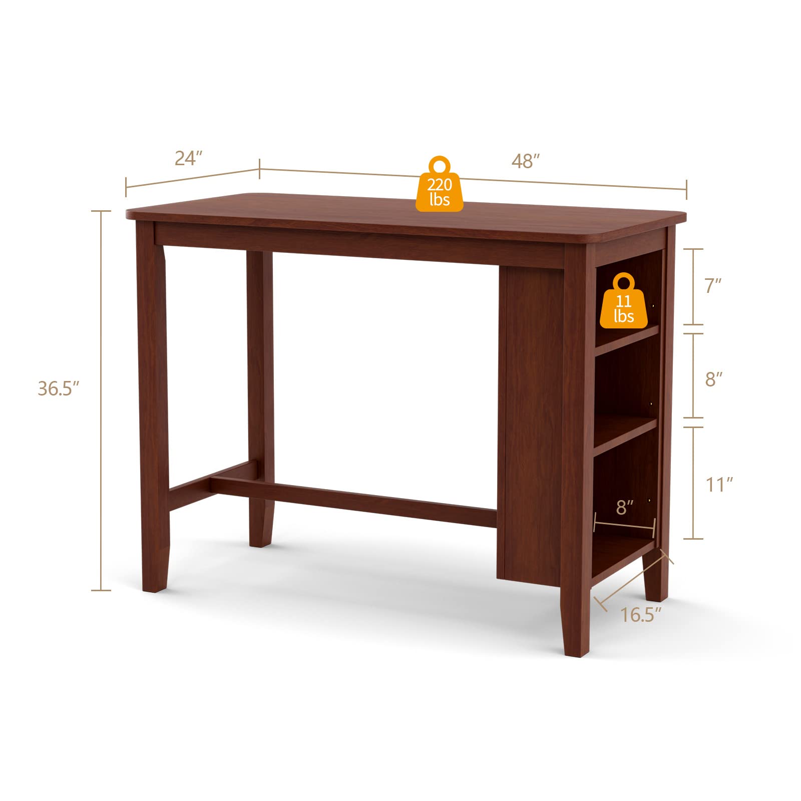 Counter Height Bar Table with 3-Tier Storage Shelves