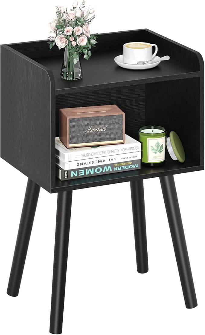 Mid-Century Modern Nightstand with Storage Shelf