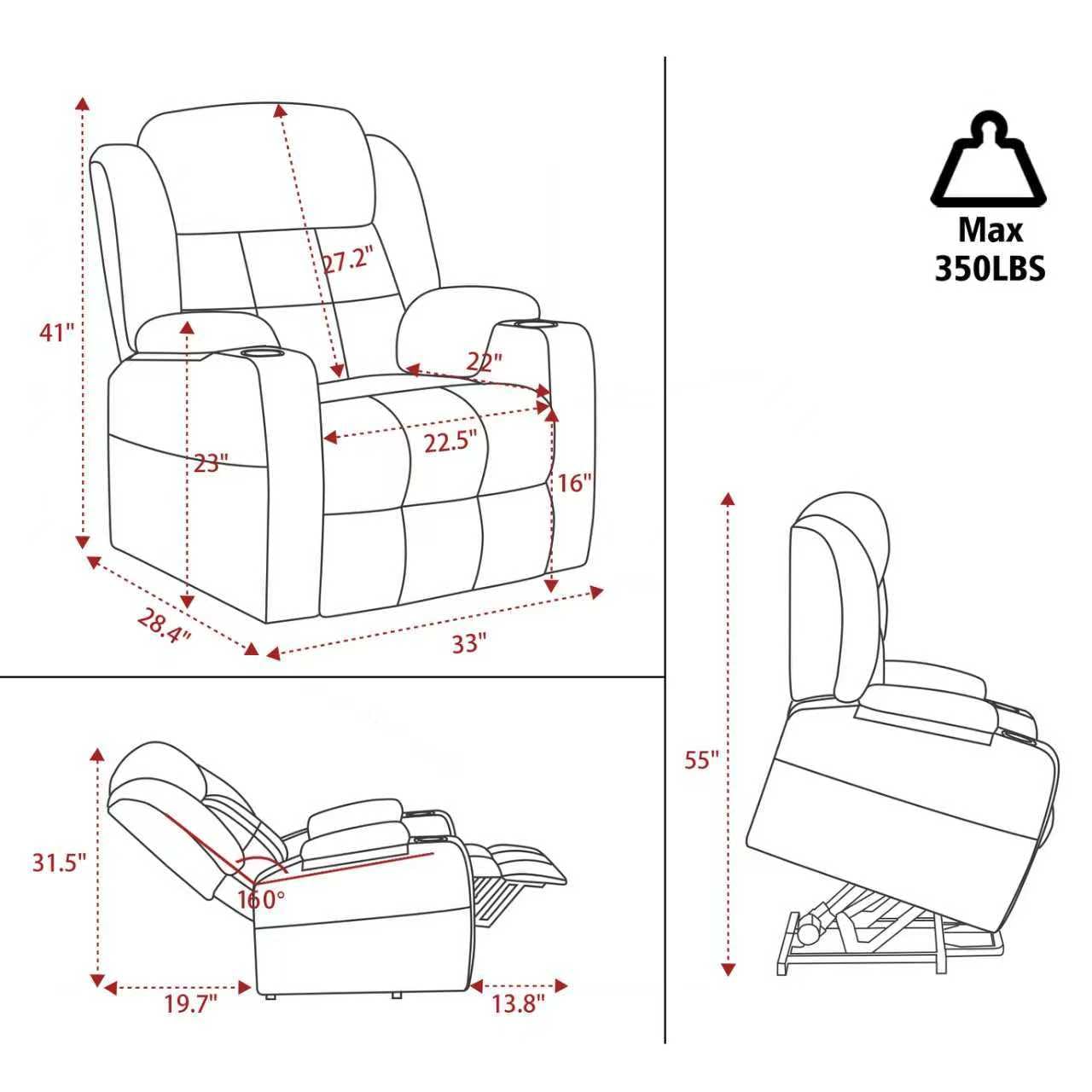 Electric Power Lift Recliner Chair with Massage and Heat