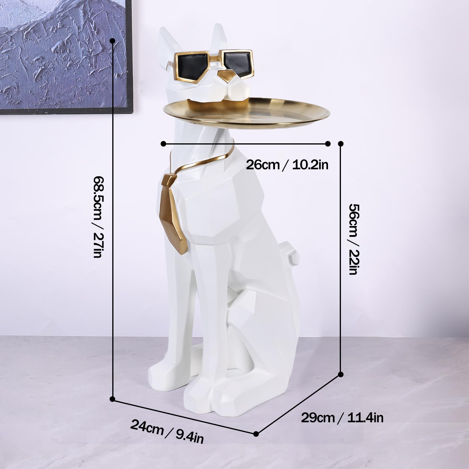 Resin Dog Side Table with Tray and Tissue Box Holder