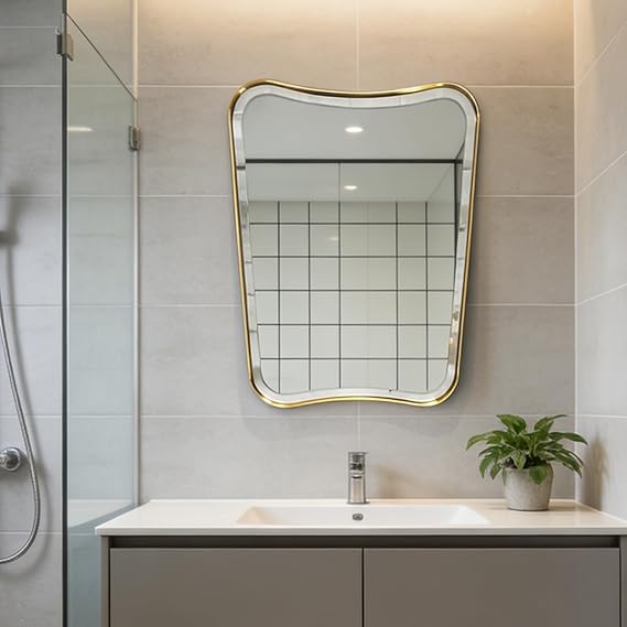 Wavy Bathroom Mirror 36x24 Gold Brushed Stainless Steel