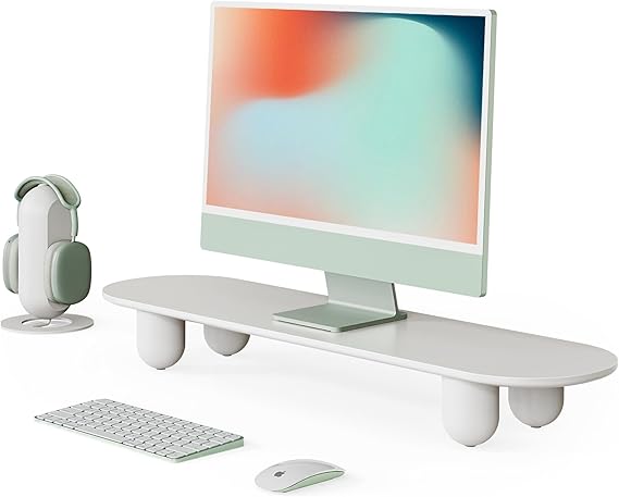 34 Inch Dual Monitor Riser with Wooden Shelf