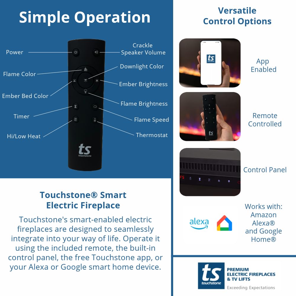 60" Smart Electric Fireplace Wall Mount Recessed