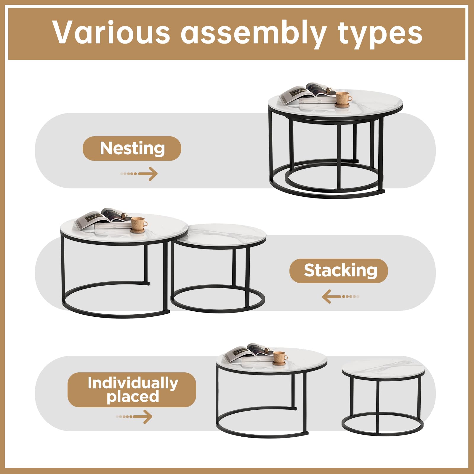 Round Nesting Coffee Table Set of 2 with Sintered Stone Top