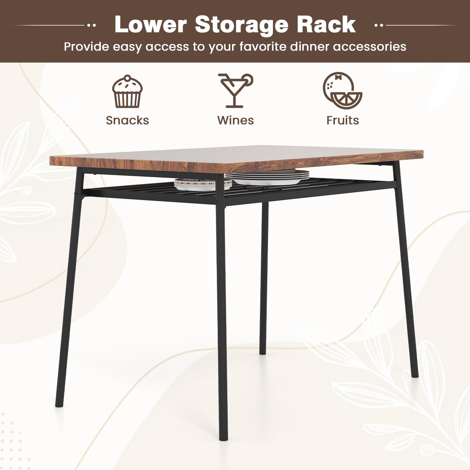 5-Piece Dining Table Set with Storage Rack