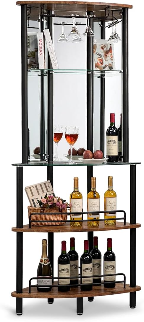 Contemporary Tower Bar Cabinet with Glass Shelves