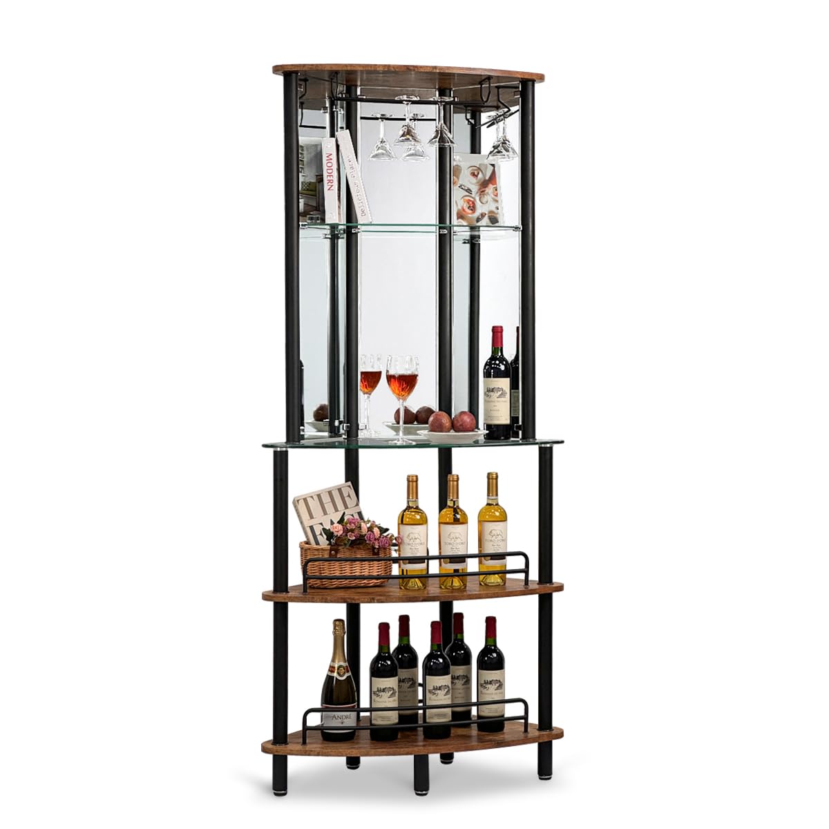 Contemporary Tower Bar Cabinet with Glass Shelves