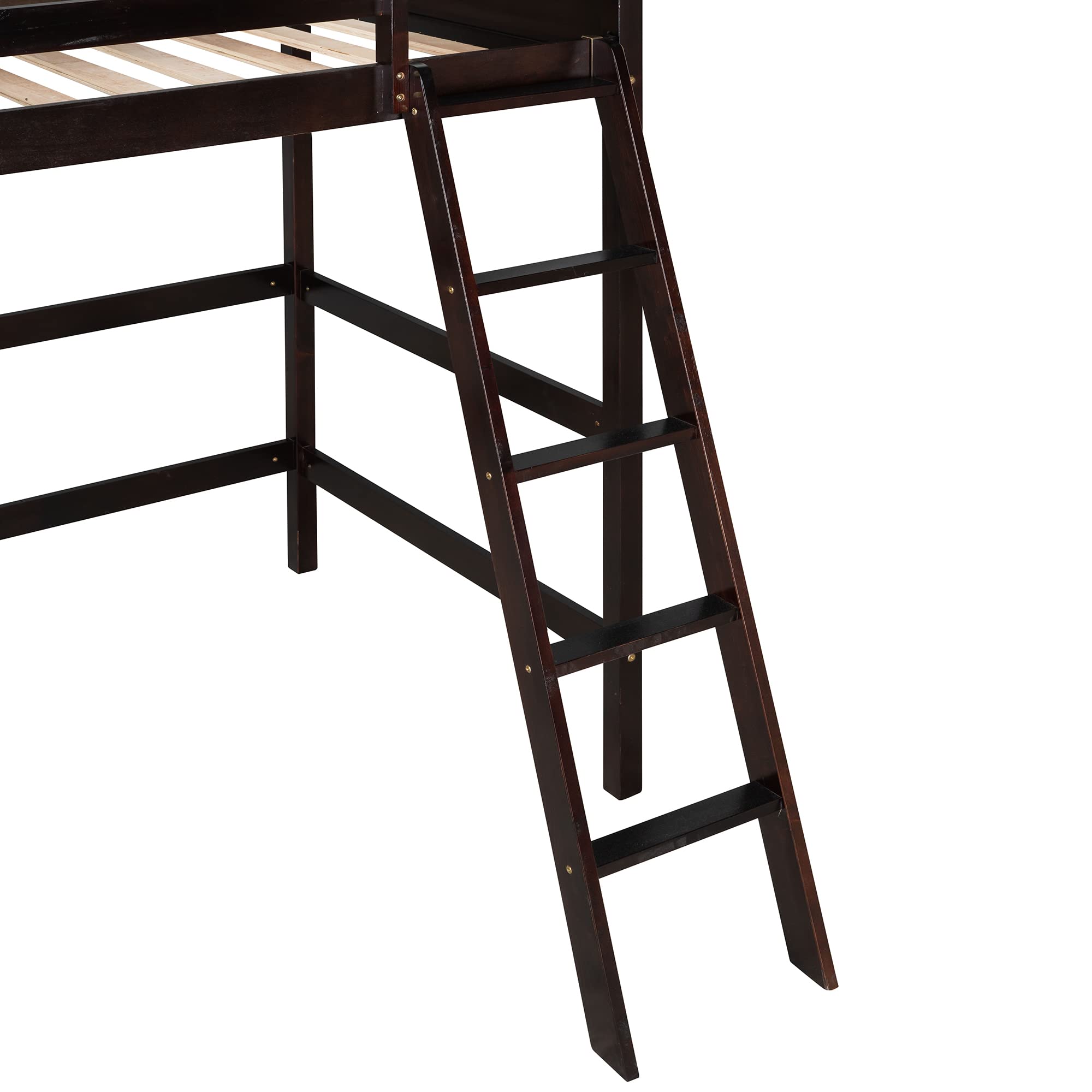 Twin Wood Loft Bed with Guardrail and Ladder