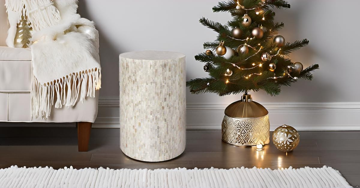 Mother of Pearl Cylinder Drum End Table
