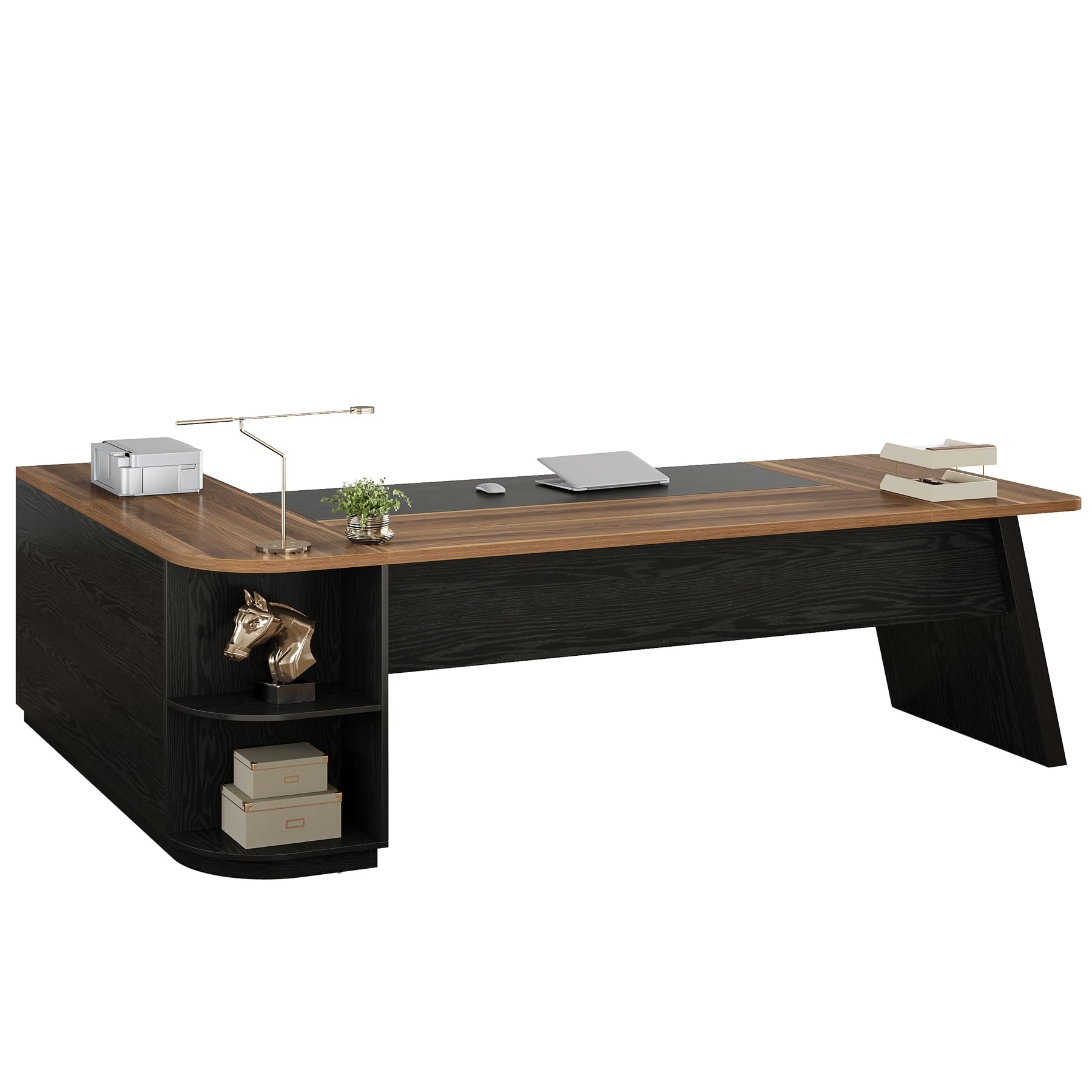 79-Inch L-Shaped Executive Desk with Storage Cabinet