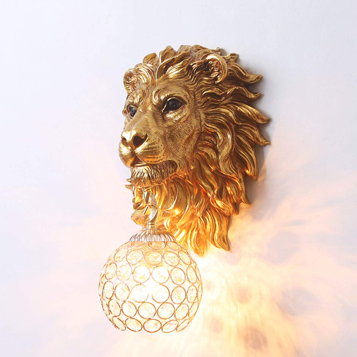 Vintage Gold Lion Wall Sconces Set of 2 with Crystal Beaded Shade