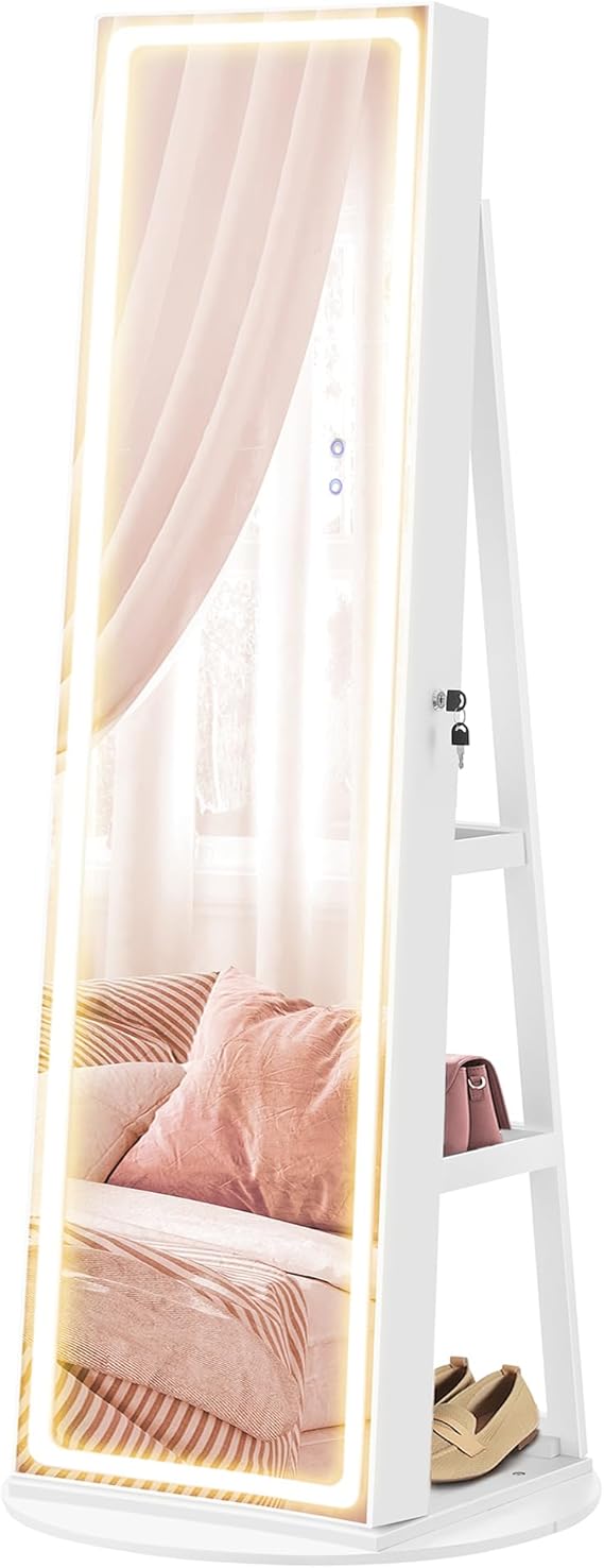 LED Jewelry Cabinet with Full-Length Mirror