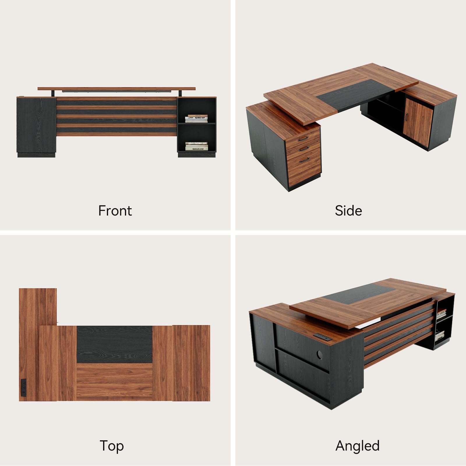 78" L-Shaped Executive Desk with Power Outlets & Storage
