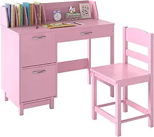 Kids Desk and Chair Set with Hutch and Storage