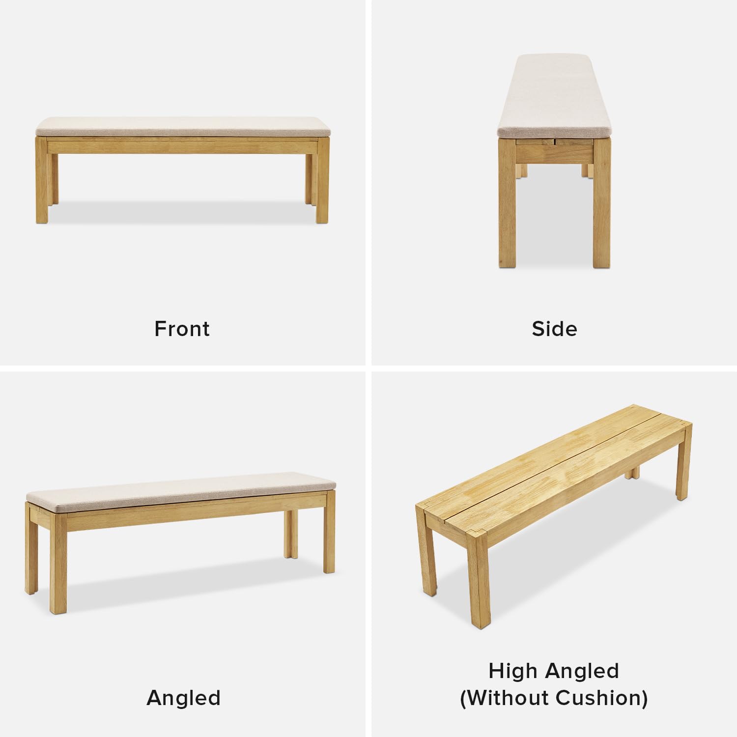 Logan Upholstered Beige Dining Bench - Modern Farmhouse Solid Wood