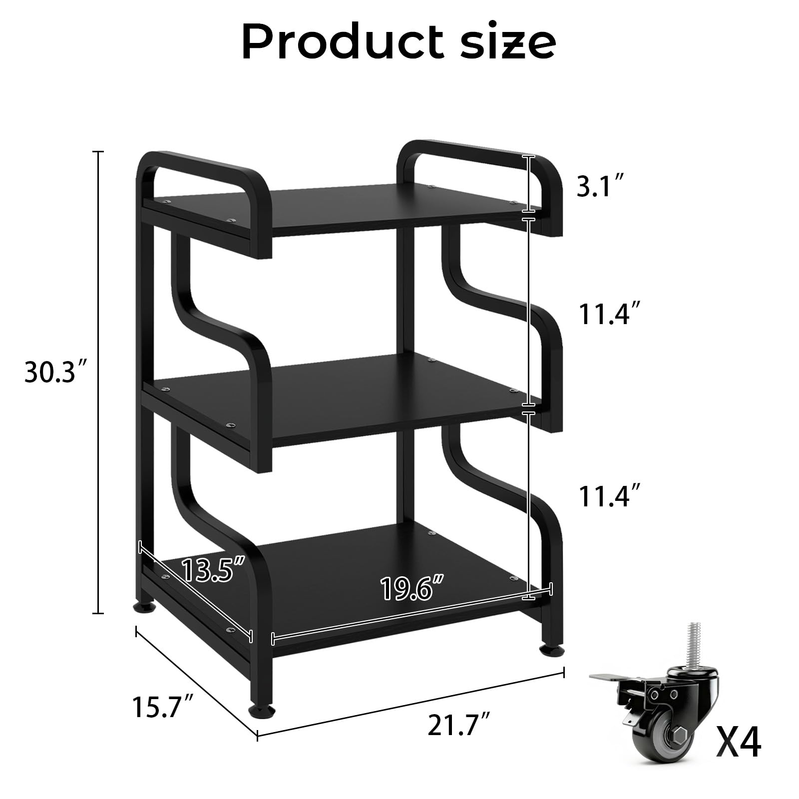 3-Tier Printer Stand with Wheels