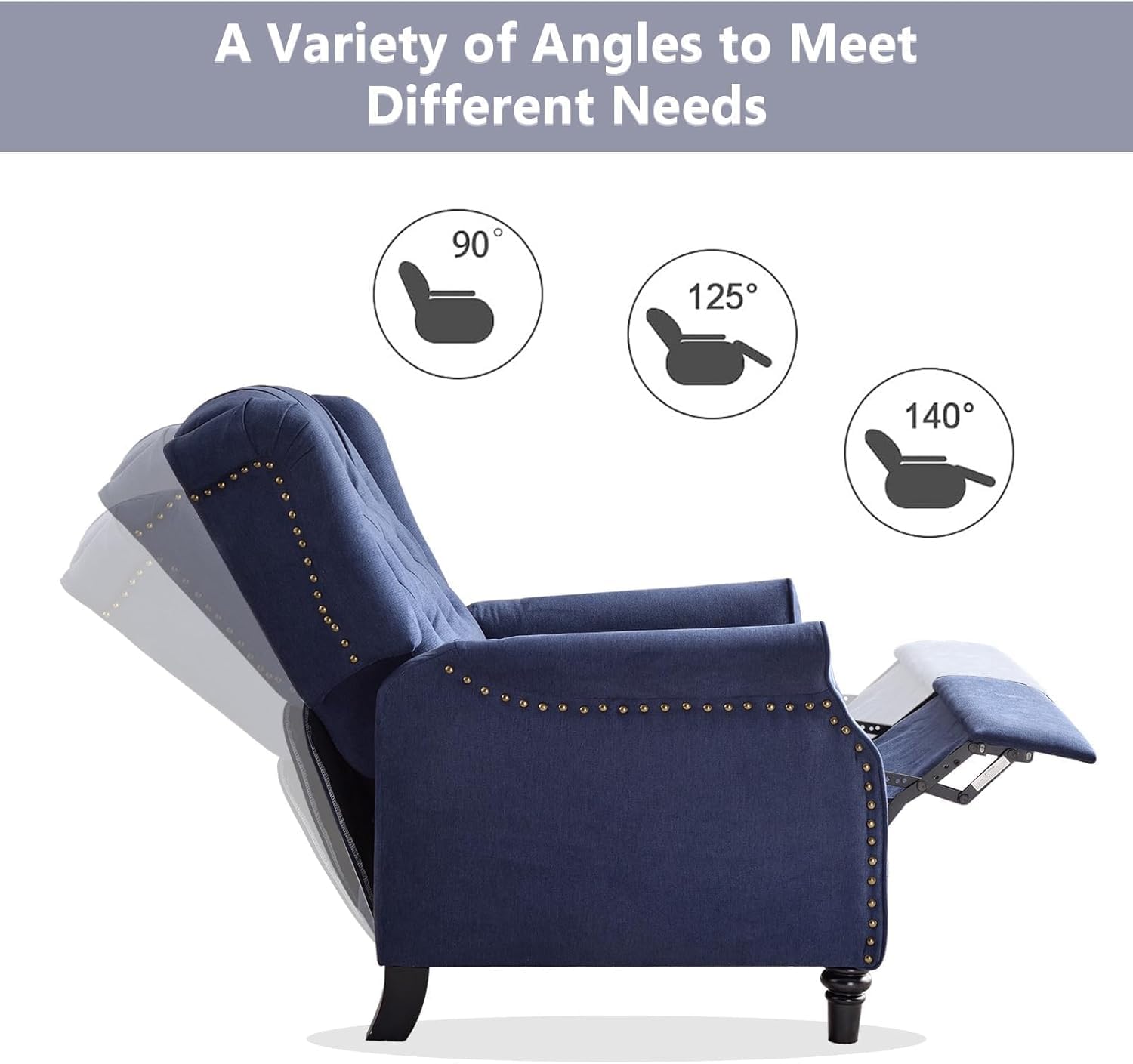 Tufted Wingback Recliner Chair Dark Blue