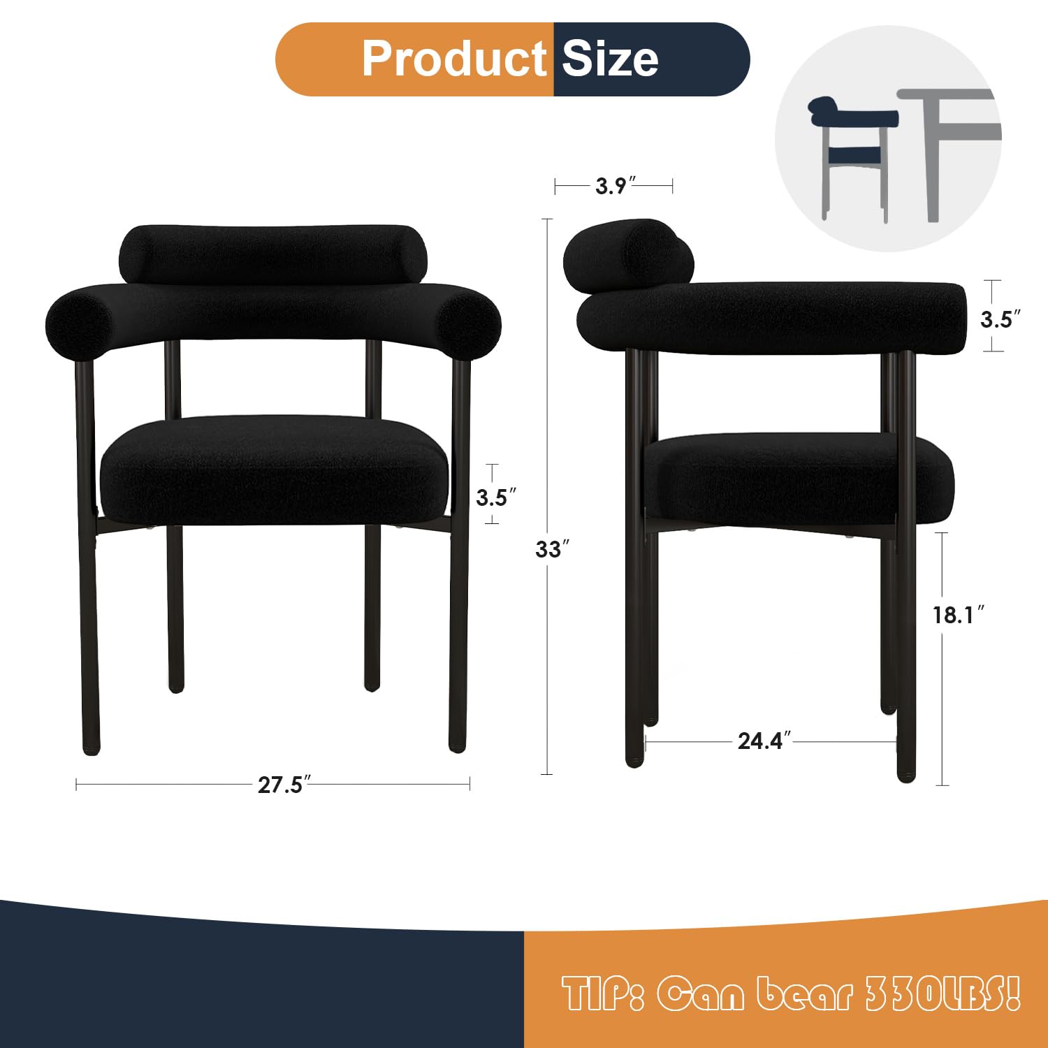 Black Dining Chairs Set of 4 with Arms
