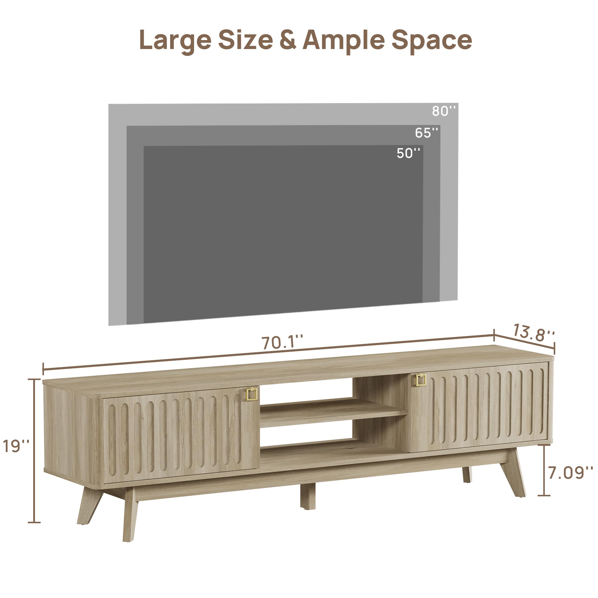 Modern TV Stand for 65-80 Inch TV with Storage Cabinets