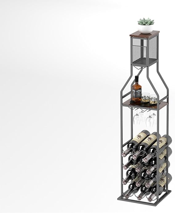 5-Tier Wine Rack with Glass Holder