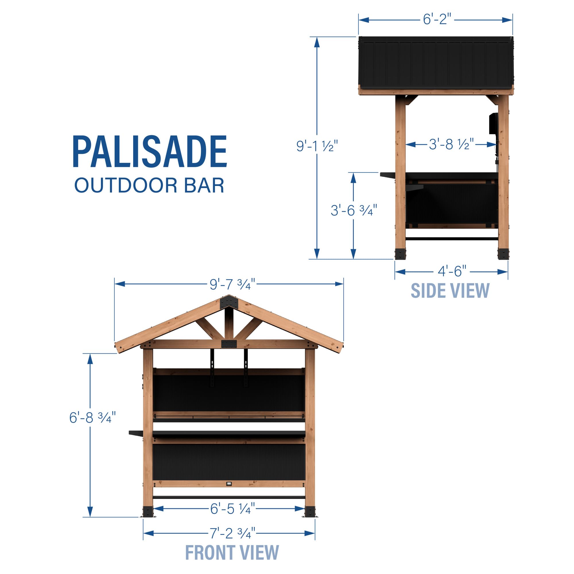 Palisade Cedar Wood Outdoor Bar Set with Galvanized Steel Roof