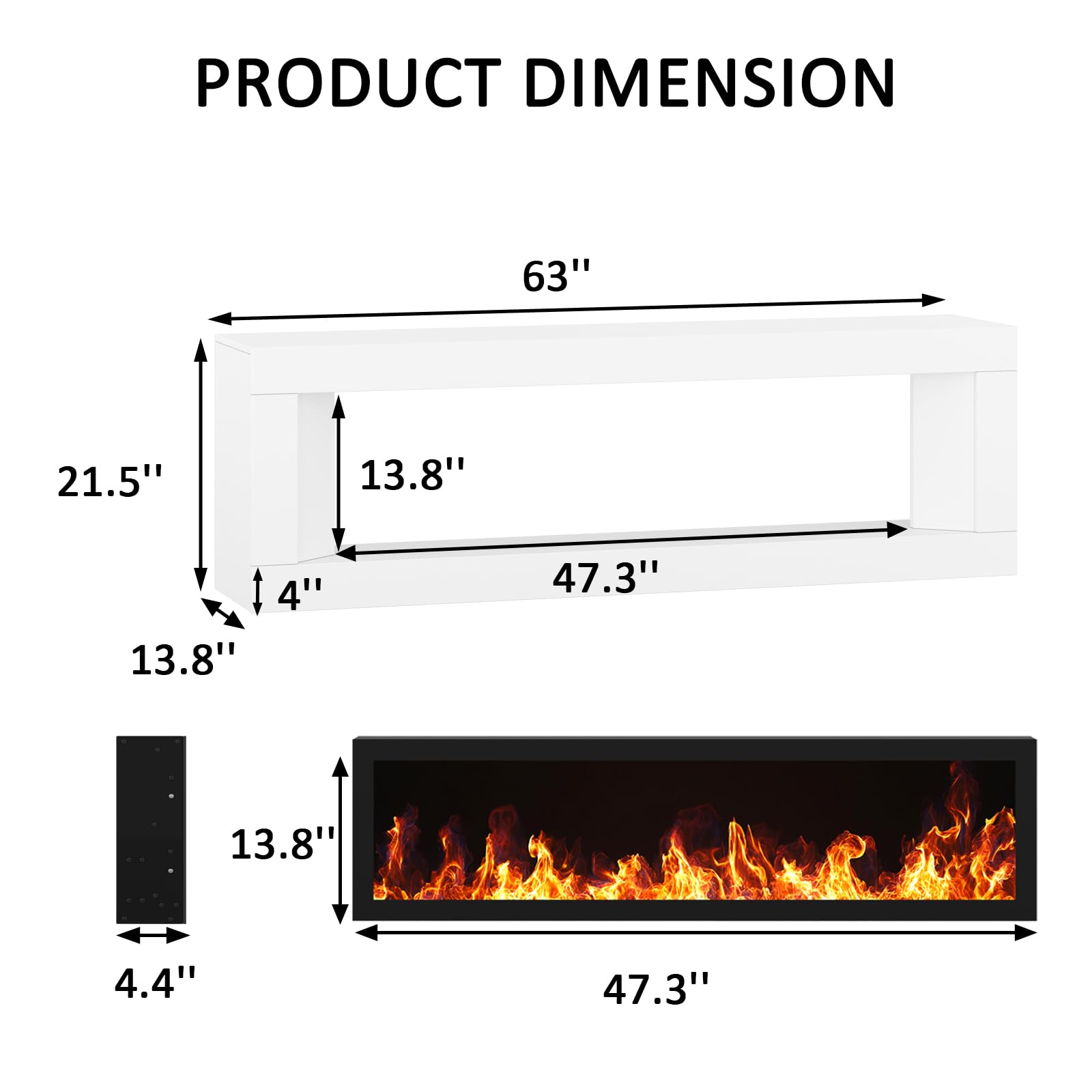 63" High Gloss Fireplace TV Stand with Electric Fireplace