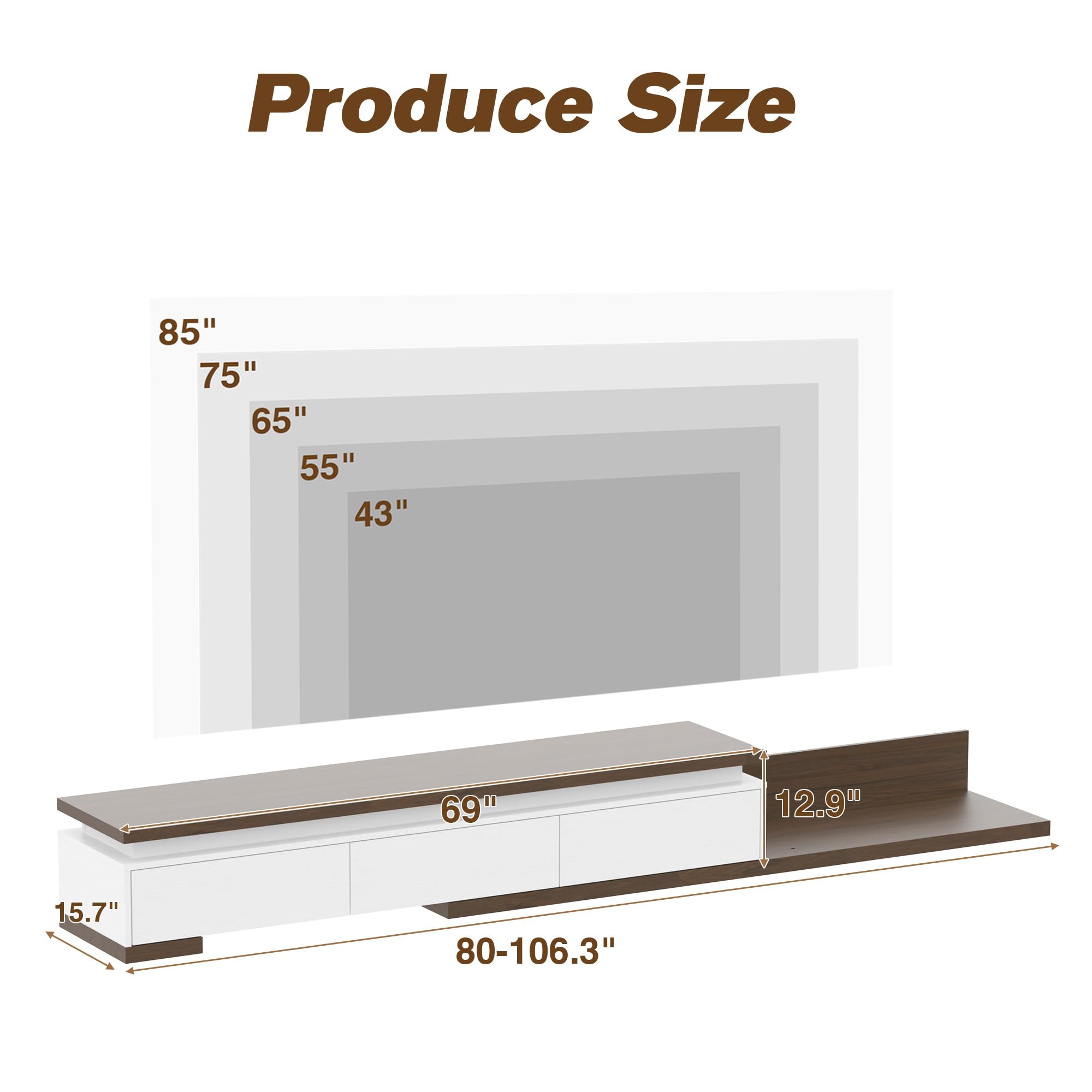 Extendable TV Stand with LED Lights and Storage Drawers