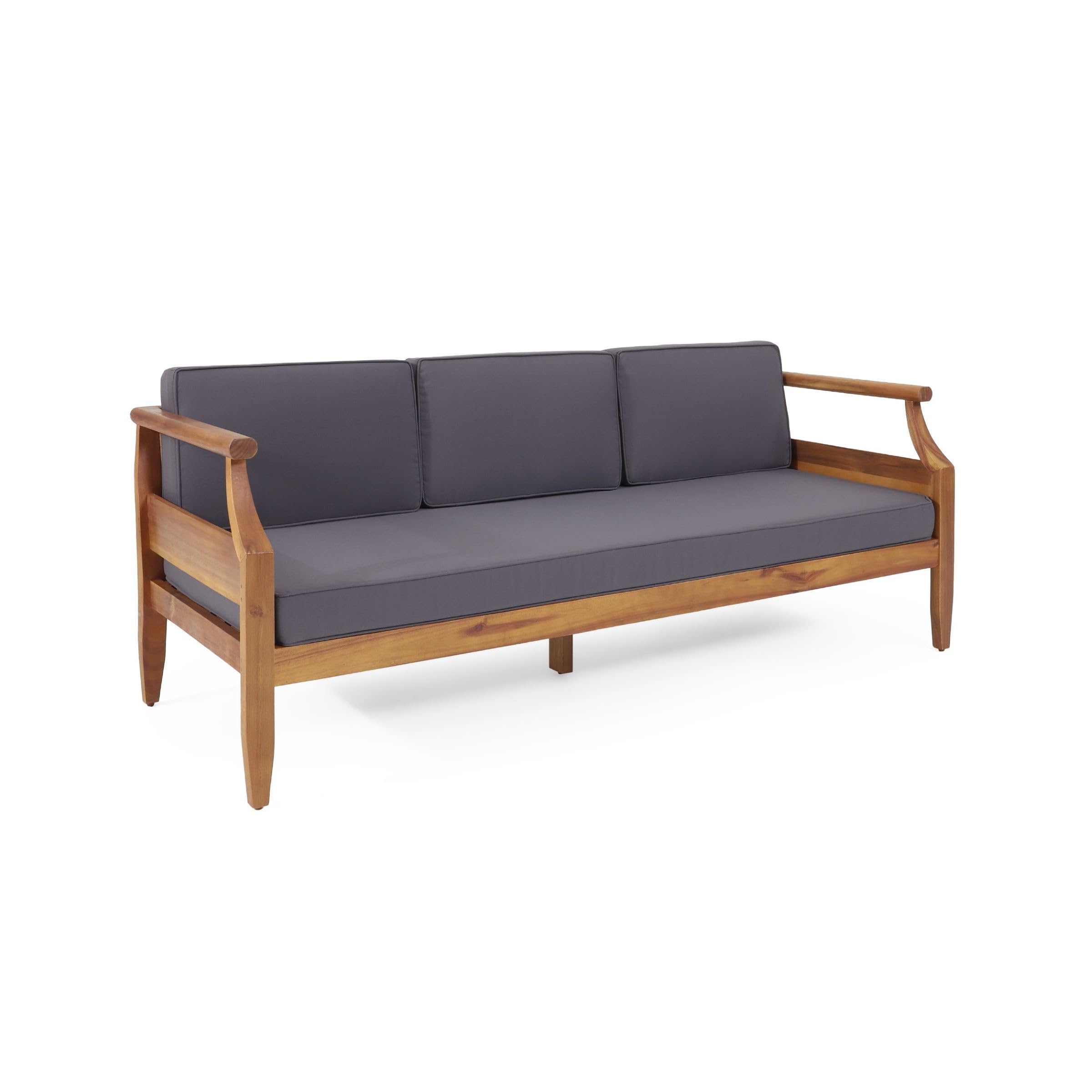 Outdoor 3 Seater Sofa - Acacia Wood - Teak and Dark Gray
