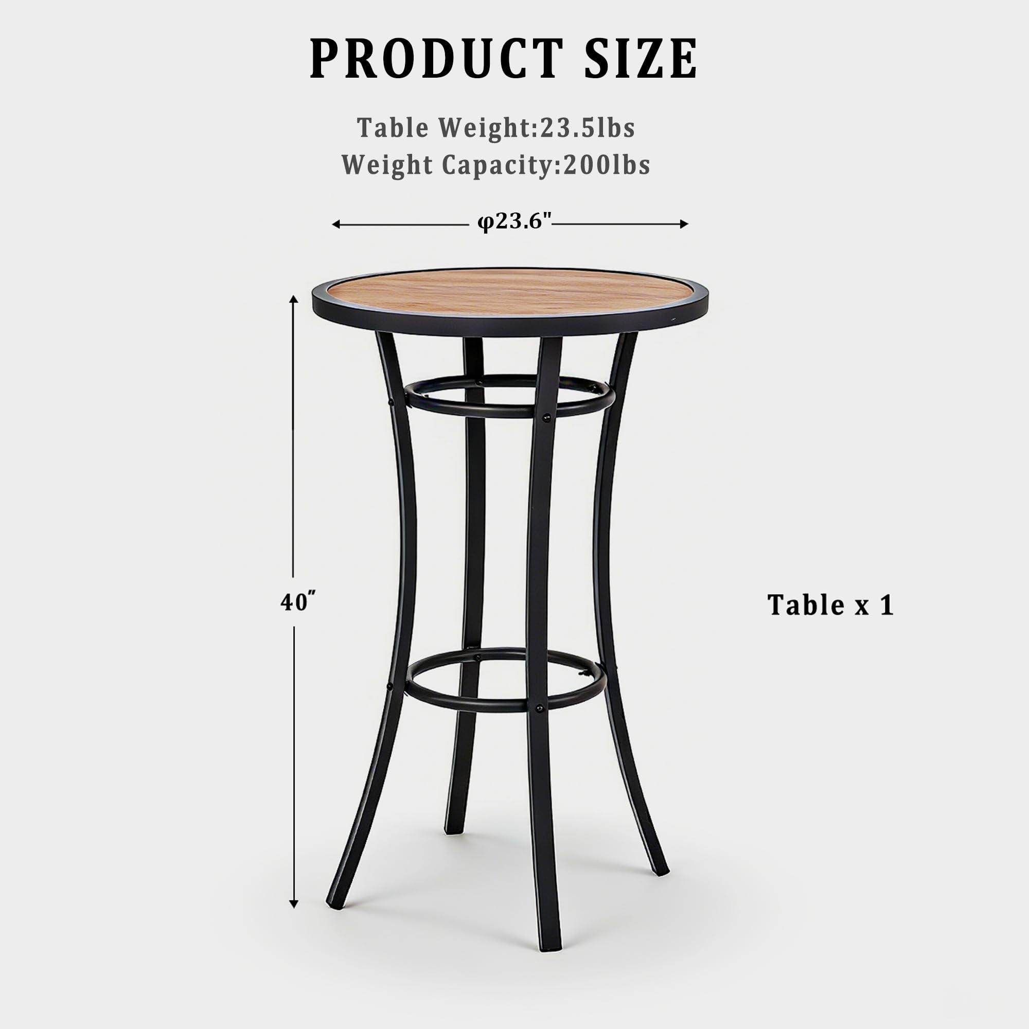 Round Bar Height Patio Table with Wood-Like Top