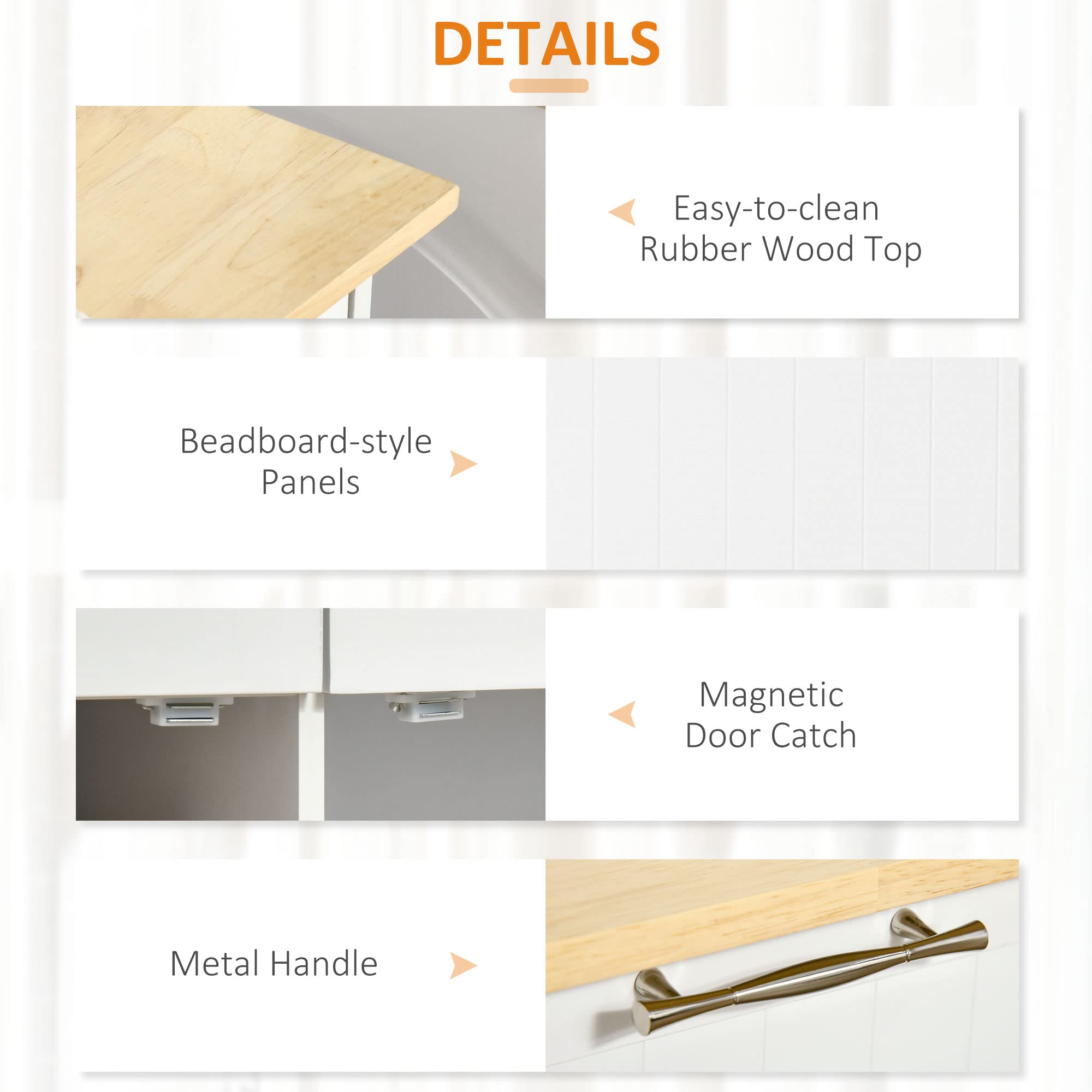Modern Rolling Kitchen Island with Rubberwood Top