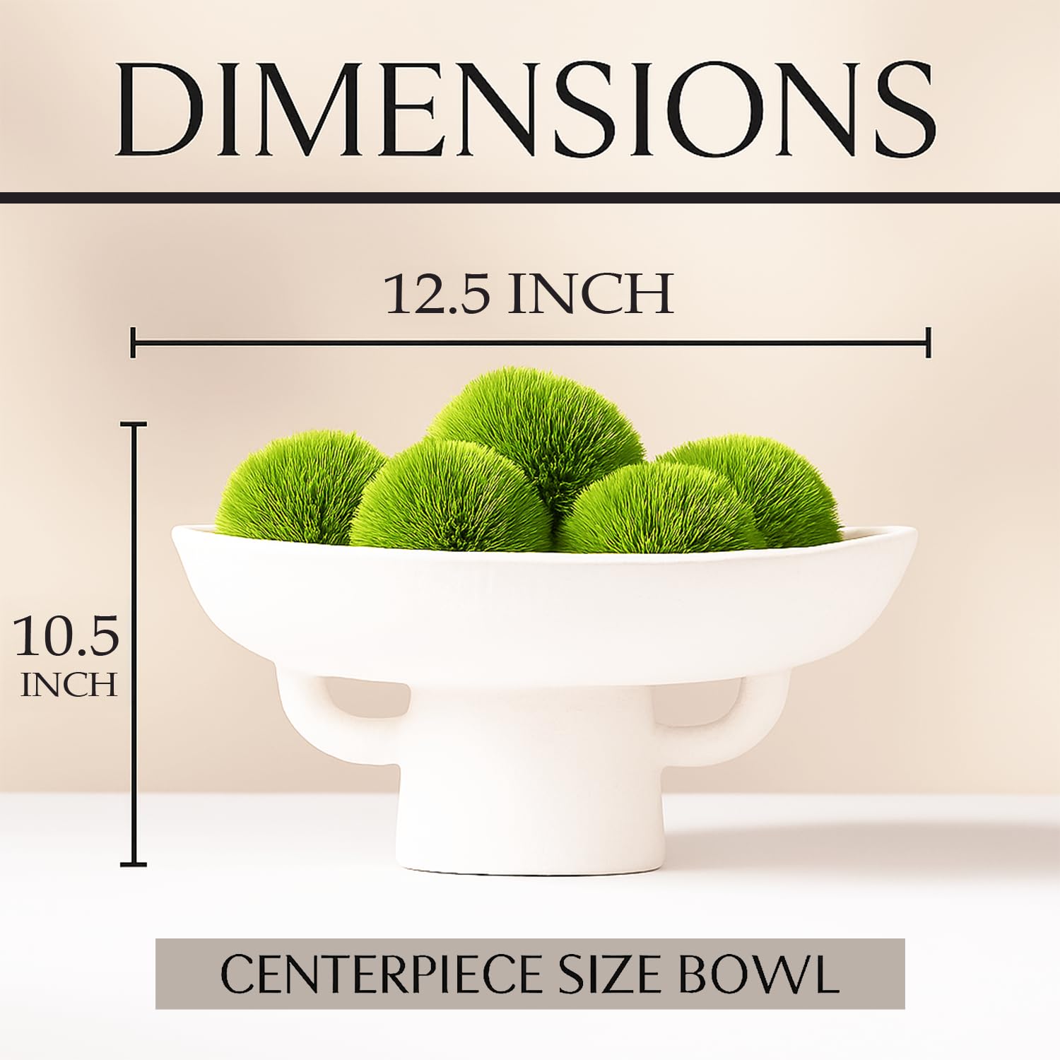 White Textured Ceramic Pedestal Bowl with Succulent Moss Balls