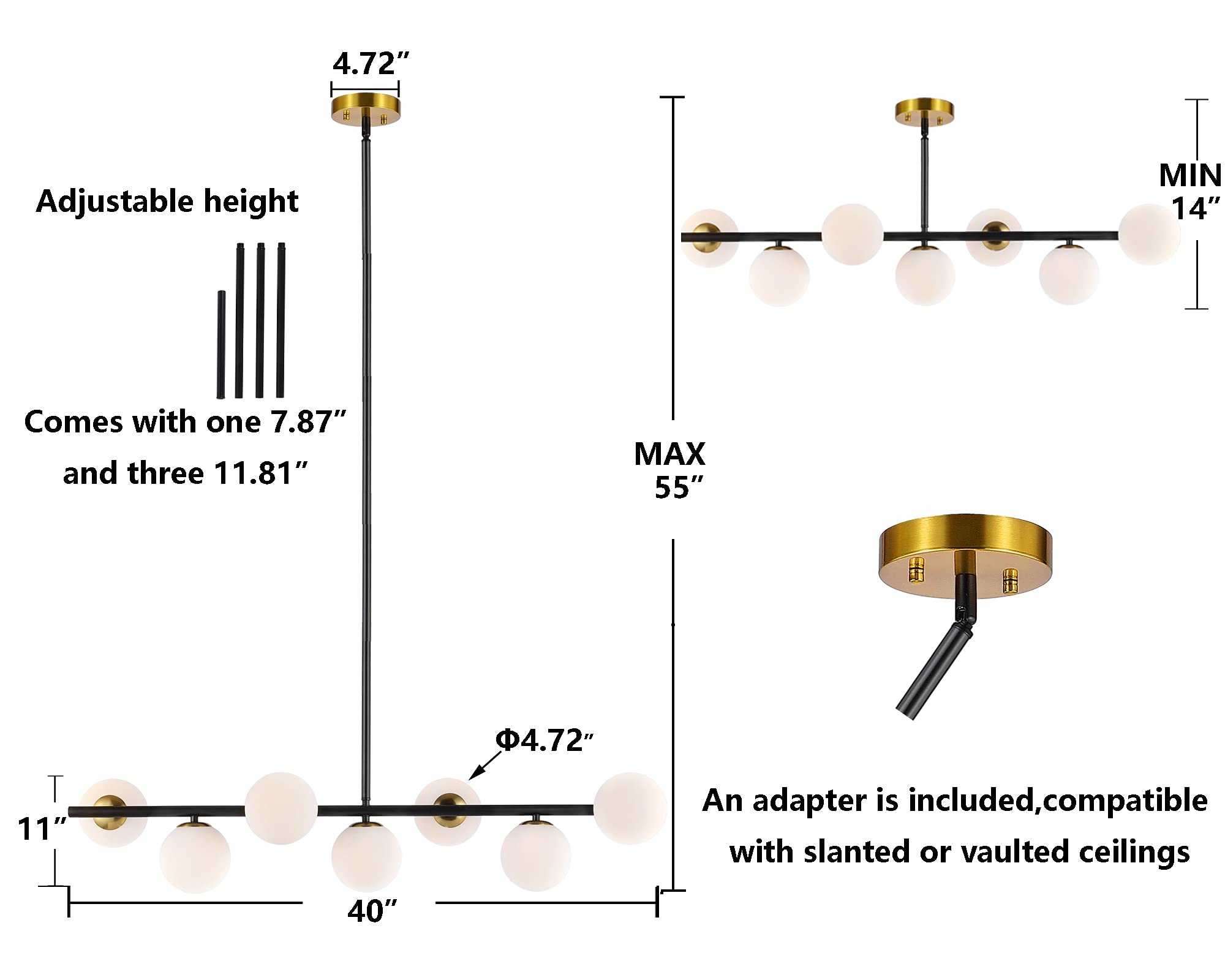 7-Light Modern Globe Chandelier Gold Black